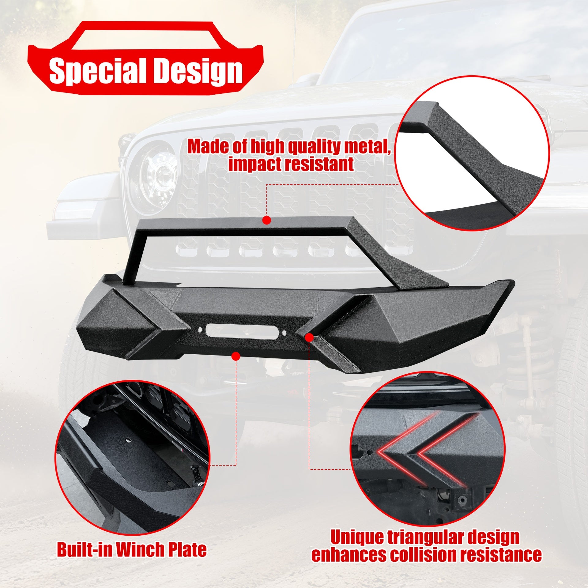 X Style Front Bumper with Winch Plate Compatible with Wrangler JK (2007-2018) Heavy Duty Black Textured Manganese Steel Construction, Perfect for On and Off-Road Used