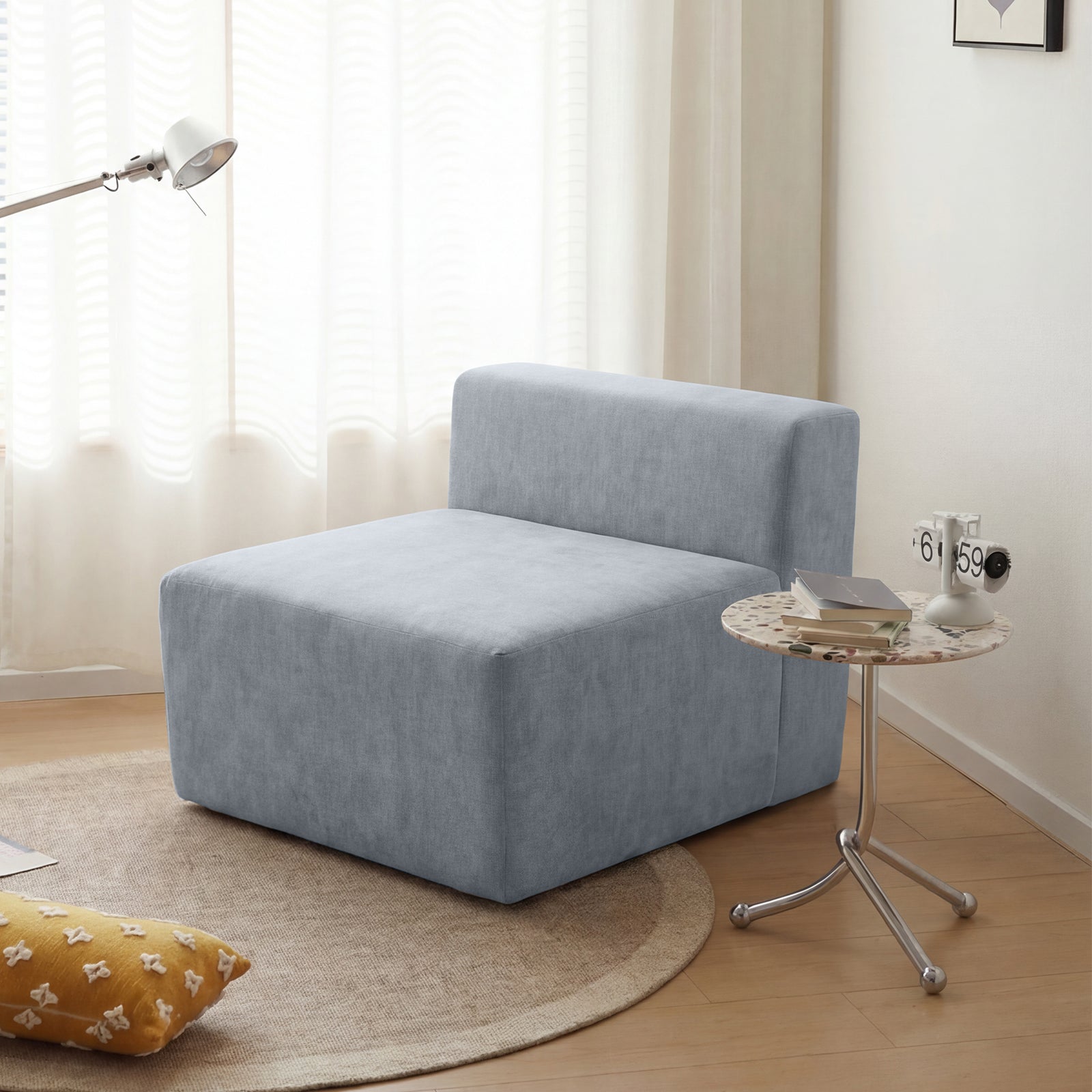 Cube Shaped Single Sofa  loveseat, Lightweight Compact Design, Multi-Purpose Lounge Chair/Footrest, Sturdy Foam Filling, Thick Cushioning, Space-Saving for Living Room/Bedroom/Ap(Grey)
