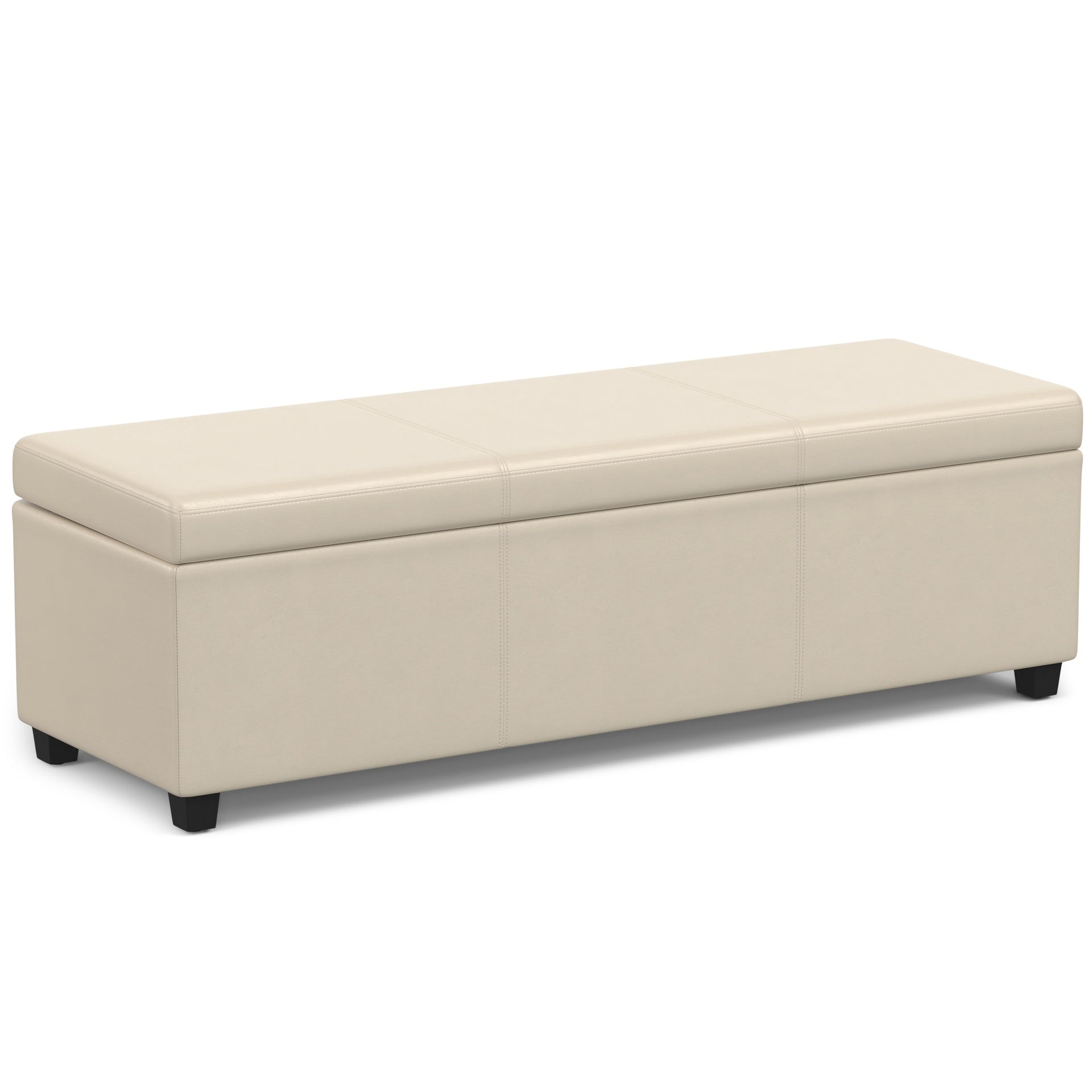 Avalon 54 inch Wide Extra Large Storage Ottoman Bench in Satin Cream PU Faux Leather