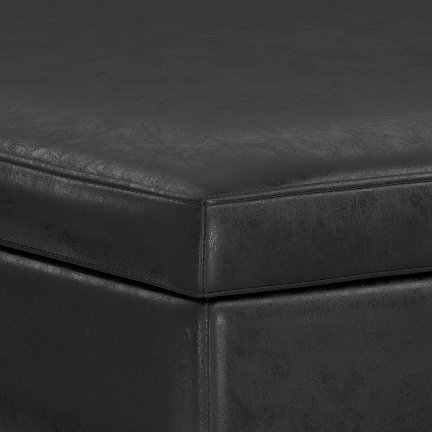 Owen 40 inch Wide XL Square Coffee Table Storage Ottoman in Distressed Black Vegan Leather