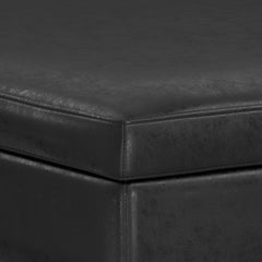 Owen 40 inch Wide XL Square Coffee Table Storage Ottoman in Distressed Black Vegan Leather