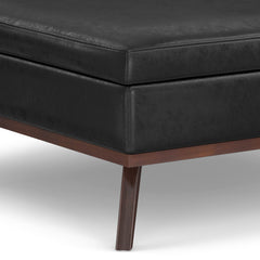 Owen 40 inch Wide XL Square Coffee Table Storage Ottoman in Distressed Black Vegan Leather