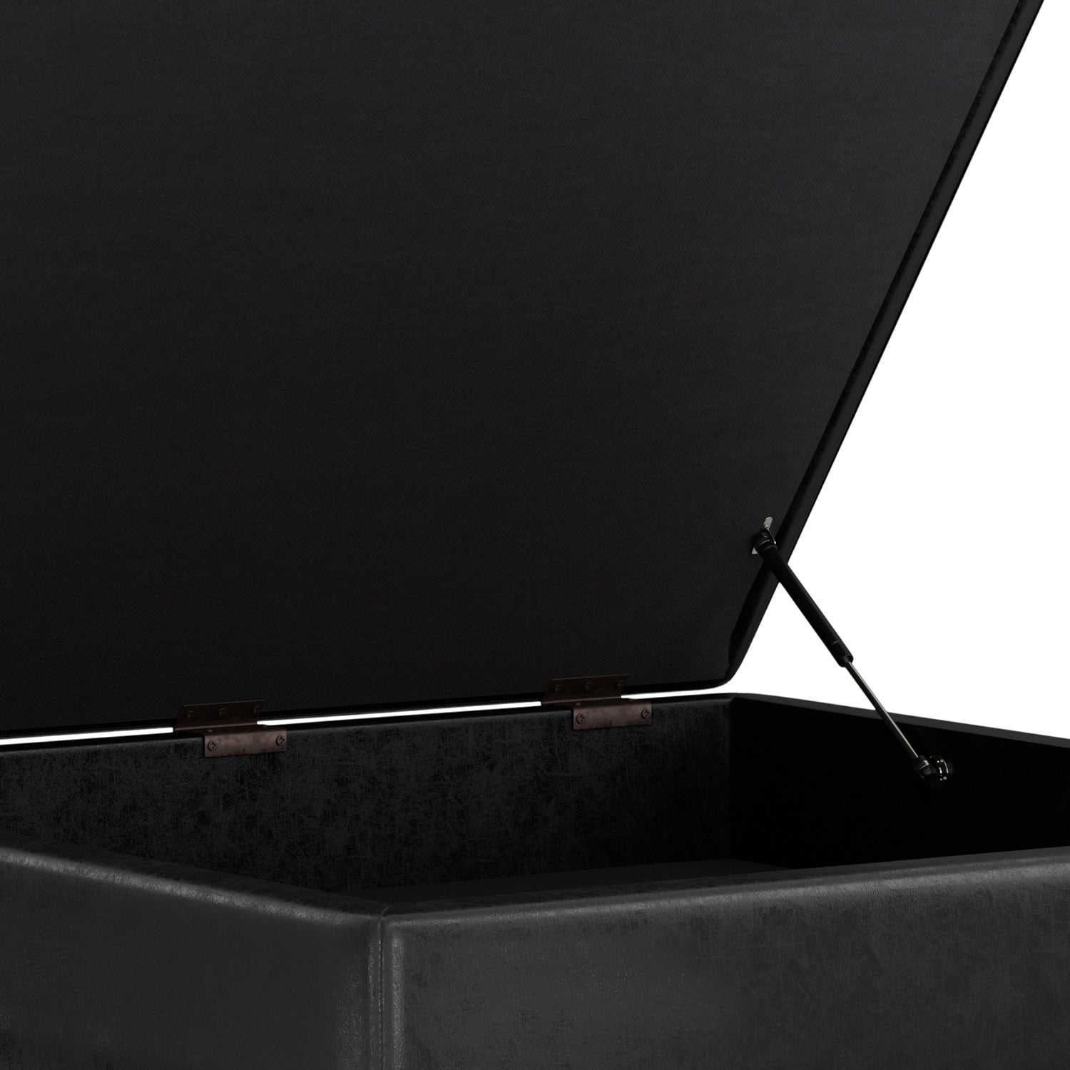 Owen 40 inch Wide XL Square Coffee Table Storage Ottoman in Distressed Black Vegan Leather