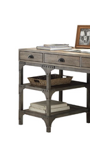 Gorden Weathered Oak Finish Antique Silver Metal Writing Desk