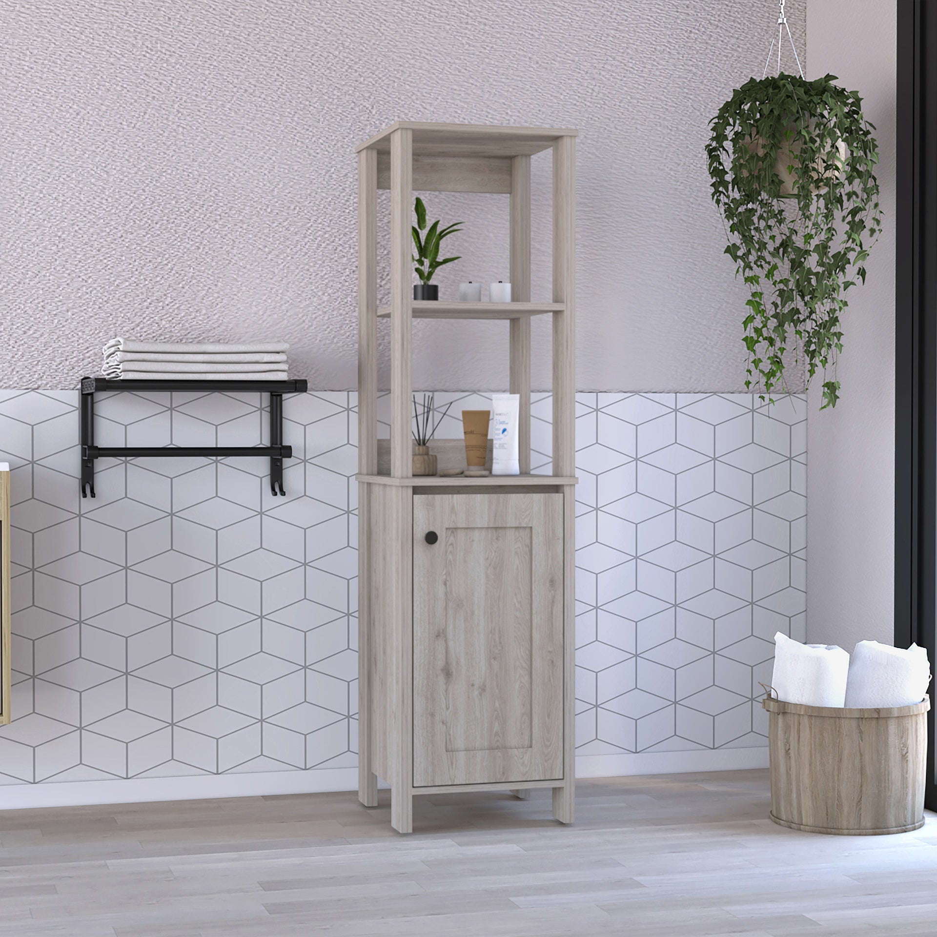 St. Clair Linen Cabinet, Two Interior  Shelves, Two Open Shelves, Single Door