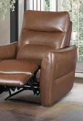 Contemporary Style Caramel Brown Finish Power Recliner Flare Welt Trim Arms Single Power Primary Living Room