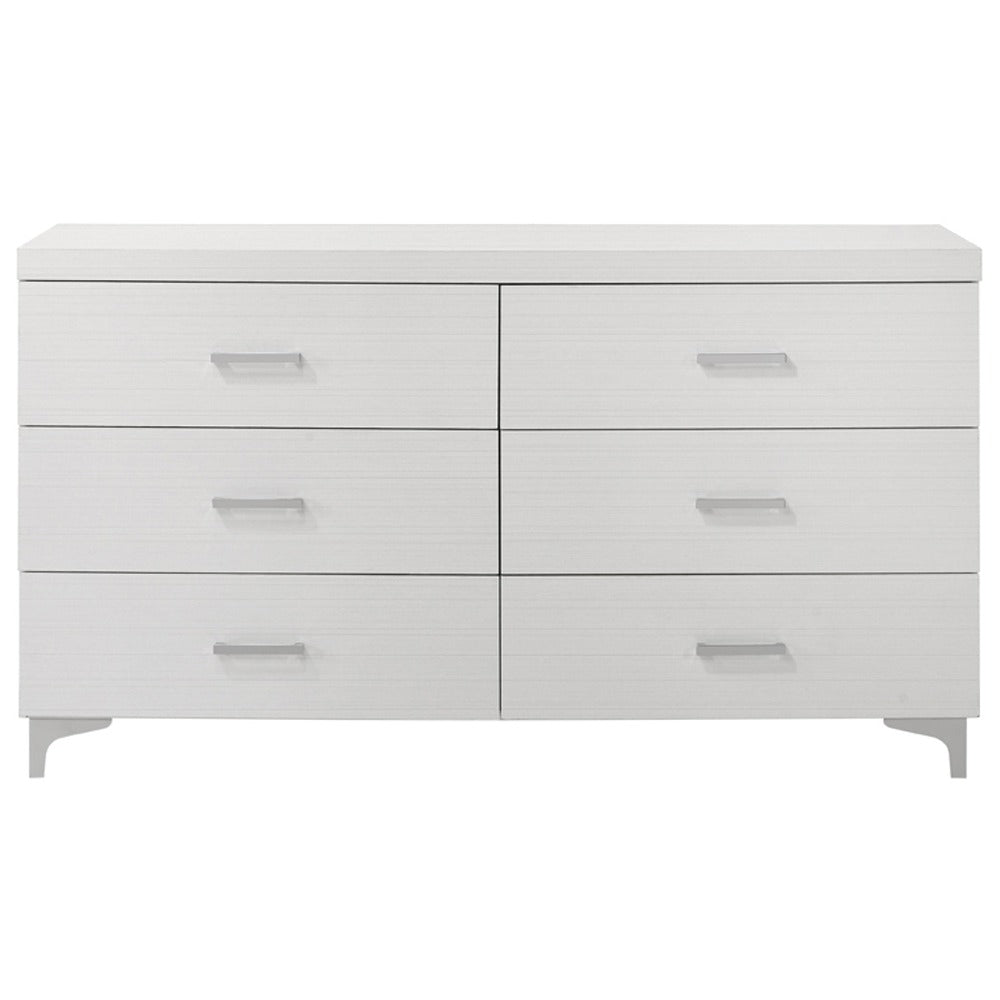 Contemporary White Finish Storage Dresser of 6 Drawers Wooden Bedroom Furniture 1pc
