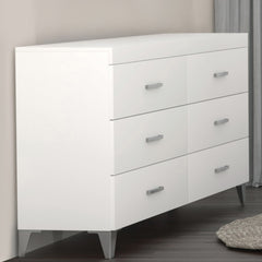 Contemporary White Finish Storage Dresser of 6 Drawers Wooden Bedroom Furniture 1pc