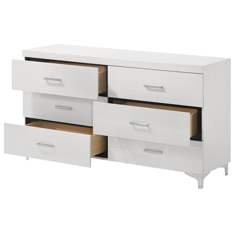 Contemporary White Finish Storage Dresser of 6 Drawers Wooden Bedroom Furniture 1pc