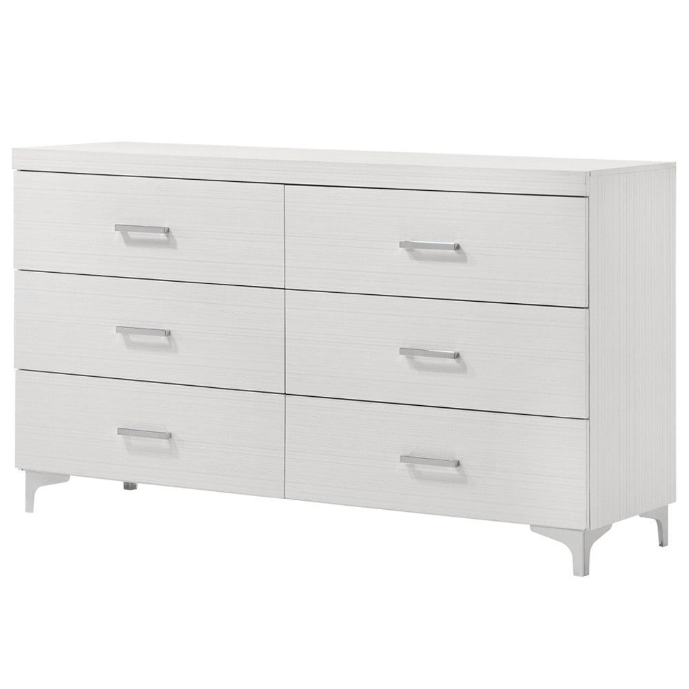 Contemporary White Finish Storage Dresser of 6 Drawers Wooden Bedroom Furniture 1pc