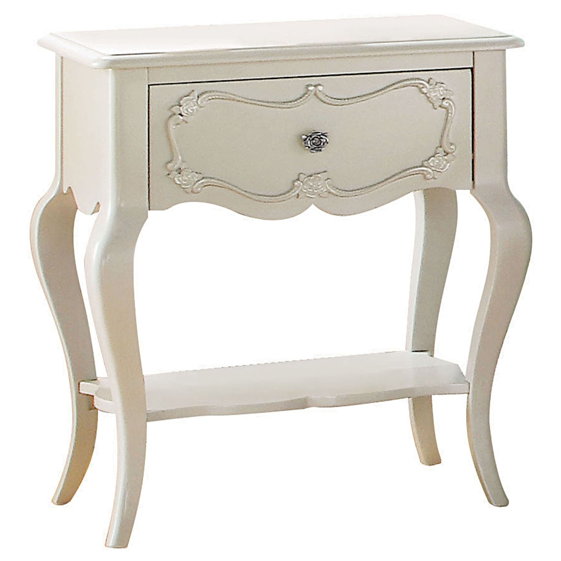 Pearl White 1-Drawer Nightstand with Shelf