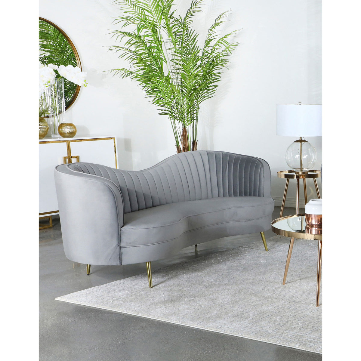 Reigha Grey and Gold Upholstered Sofa