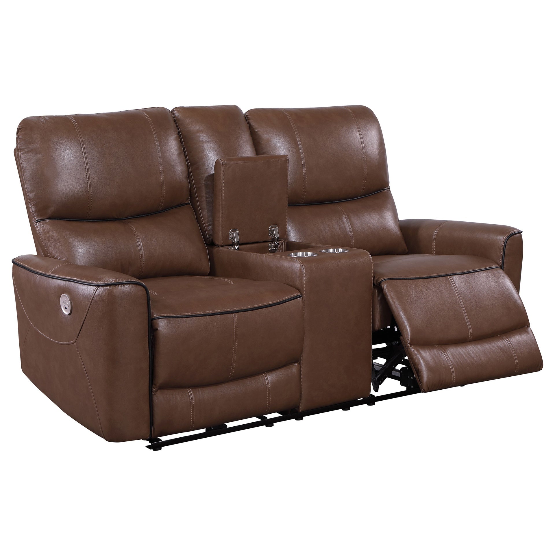 Denson Saddle Brown Upholstered Power Reclining Loveseat