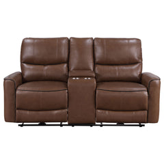 Denson Saddle Brown Upholstered Power Reclining Loveseat