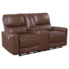 Denson Saddle Brown Upholstered Power Reclining Loveseat