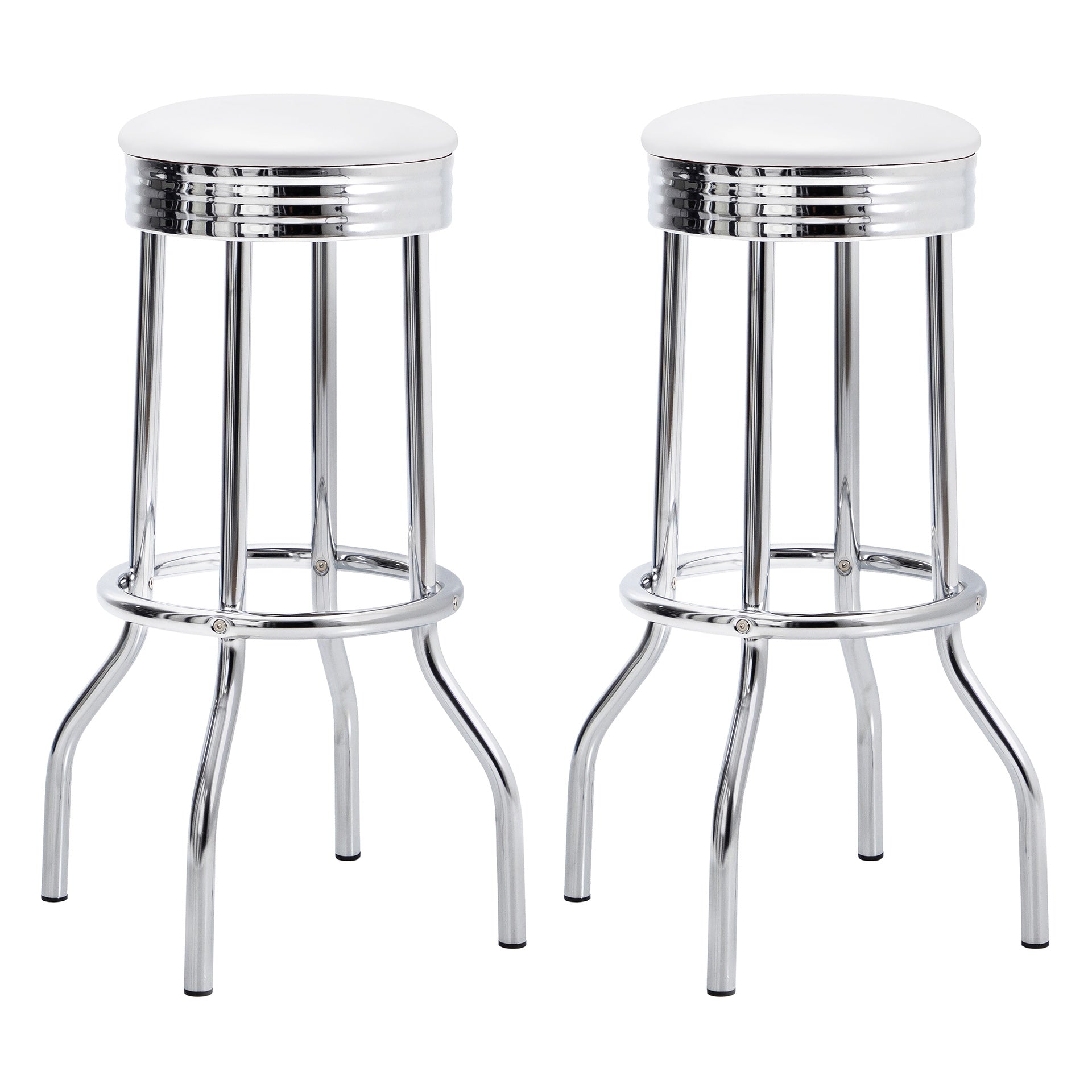 Midge White Upholstered Metal Swivel Bar Stool  (2 of Set)