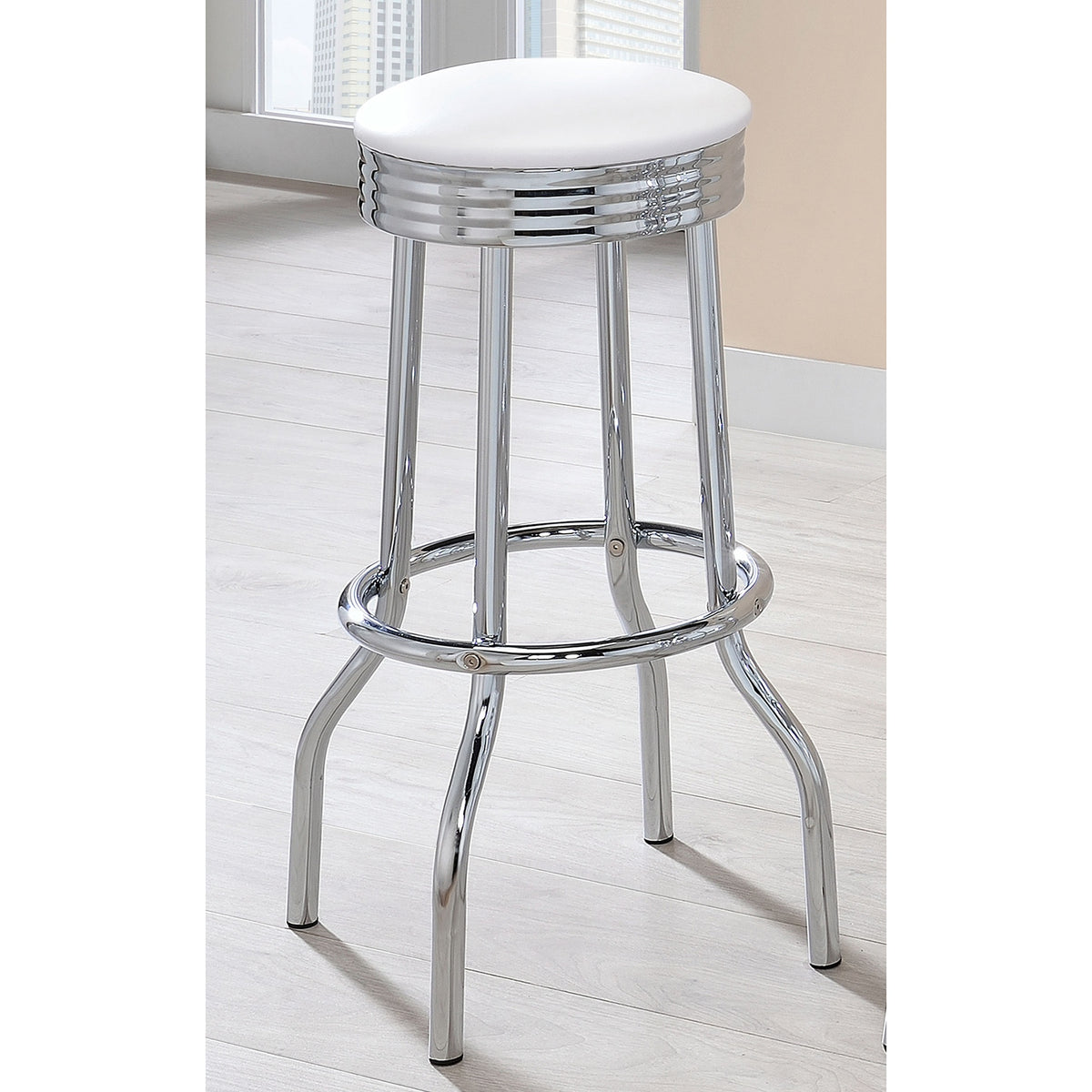 Midge White Upholstered Metal Swivel Bar Stool  (2 of Set)
