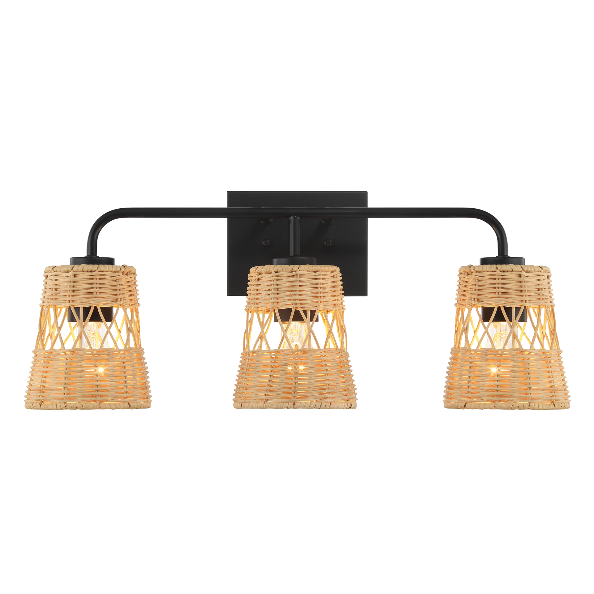 Moonlit Three Lights Wall Sconce With Rattan Shade, Bathroom Lighting Fixtures Over Mirror