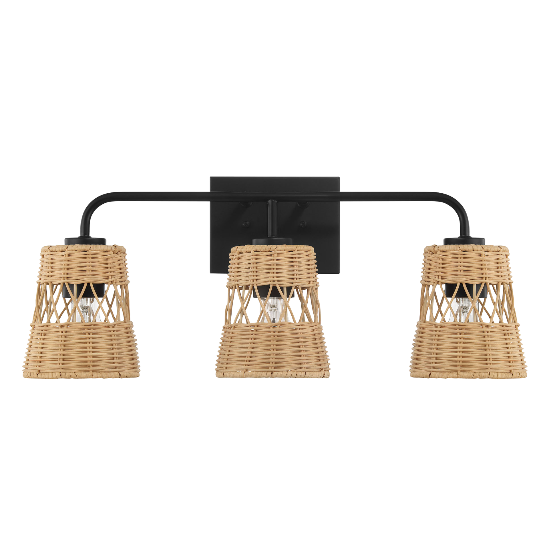 Moonlit Three Lights Wall Sconce With Rattan Shade, Bathroom Lighting Fixtures Over Mirror