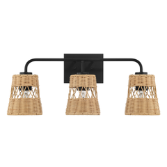 Moonlit Three Lights Wall Sconce With Rattan Shade, Bathroom Lighting Fixtures Over Mirror