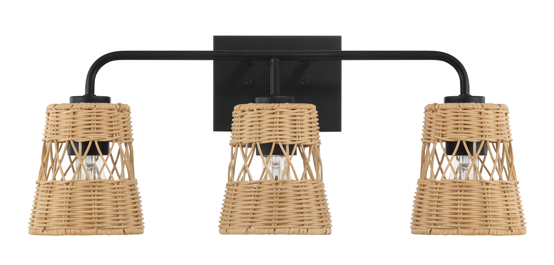 Moonlit Three Lights Wall Sconce With Rattan Shade, Bathroom Lighting Fixtures Over Mirror