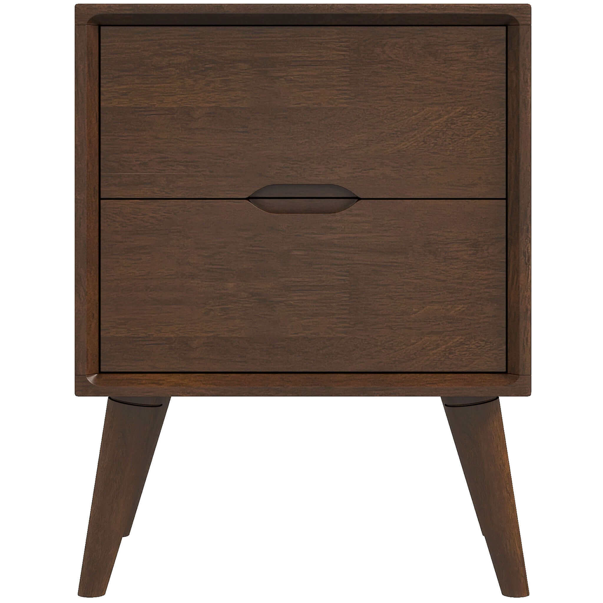 Alexandra Mid-Century Modern Night Stand with 2 Drawers in Walnut Brown Solid Wood 24.8"H x 17.7"W x 15.7"D