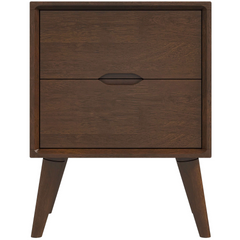 Alexandra Mid-Century Modern Night Stand with 2 Drawers in Walnut Brown Solid Wood 24.8"H x 17.7"W x 15.7"D