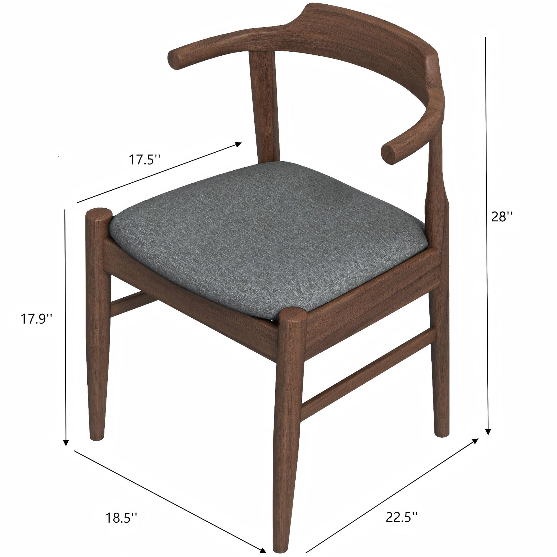 Daisy Mid-Century Modern Gray Fabric Dining Chair with Solid Wood Frame 18.50" L x 22.50" W x 28.00" H Farmhouse Kitchen Side Chairs with Foot Pegs (Set of 2)