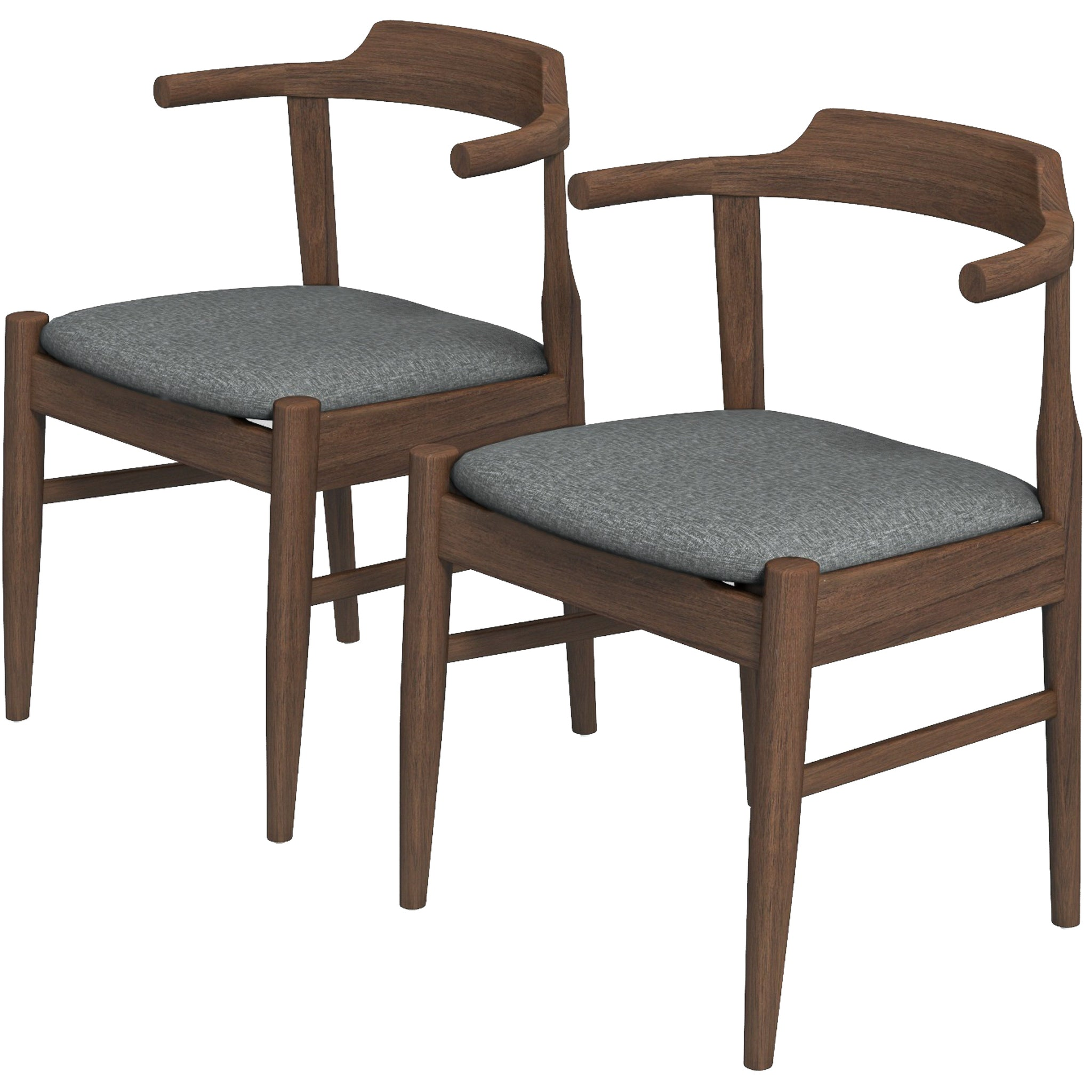 Daisy Mid-Century Modern Gray Fabric Dining Chair with Solid Wood Frame 18.50" L x 22.50" W x 28.00" H Farmhouse Kitchen Side Chairs with Foot Pegs (Set of 2)