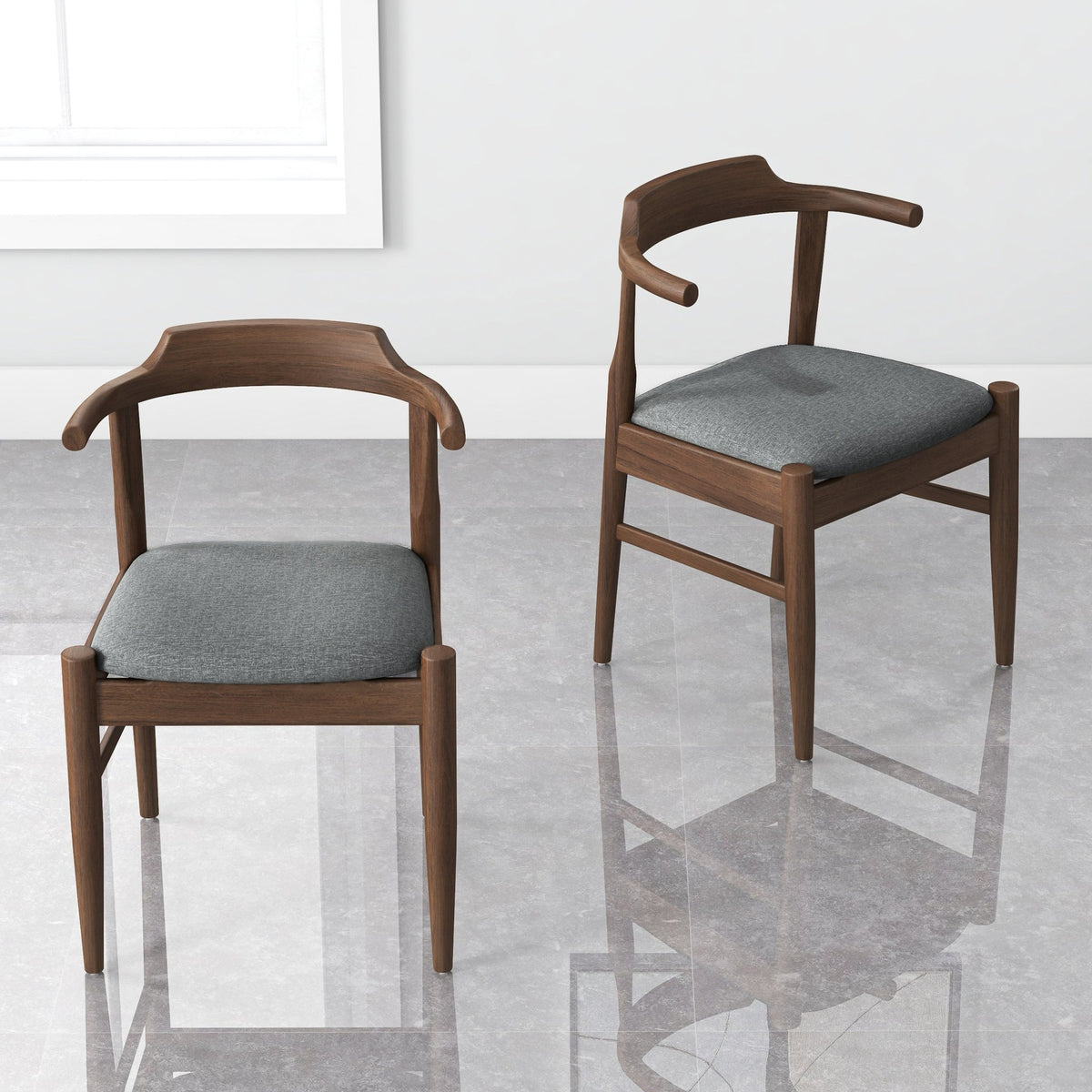 Daisy Mid-Century Modern Gray Fabric Dining Chair with Solid Wood Frame 18.50" L x 22.50" W x 28.00" H Farmhouse Kitchen Side Chairs with Foot Pegs (Set of 2)
