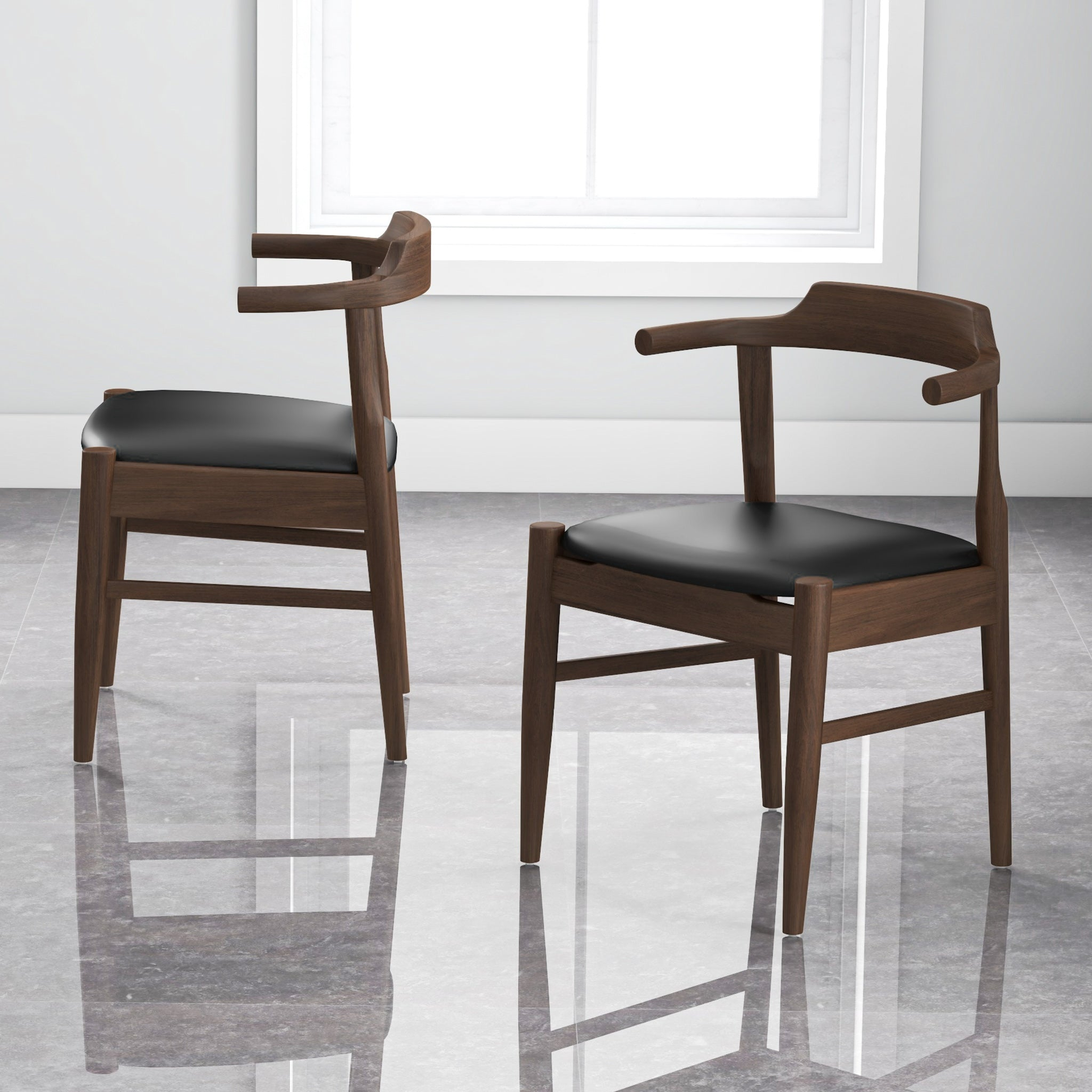 New Design Leon Mid-Century Modern Leather Dining Chair (Set of 2)