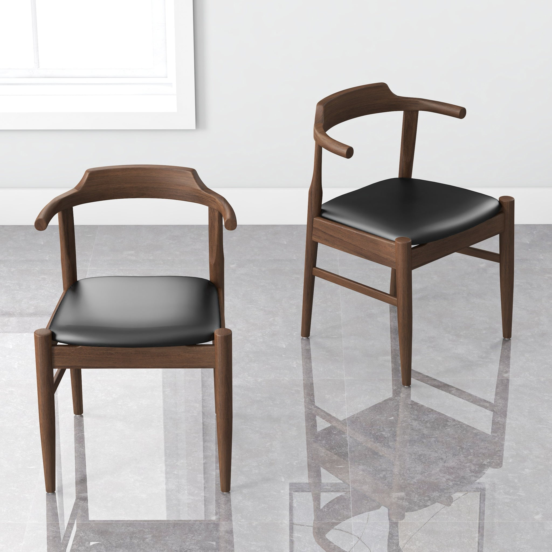 New Design Leon Mid-Century Modern Leather Dining Chair (Set of 2)