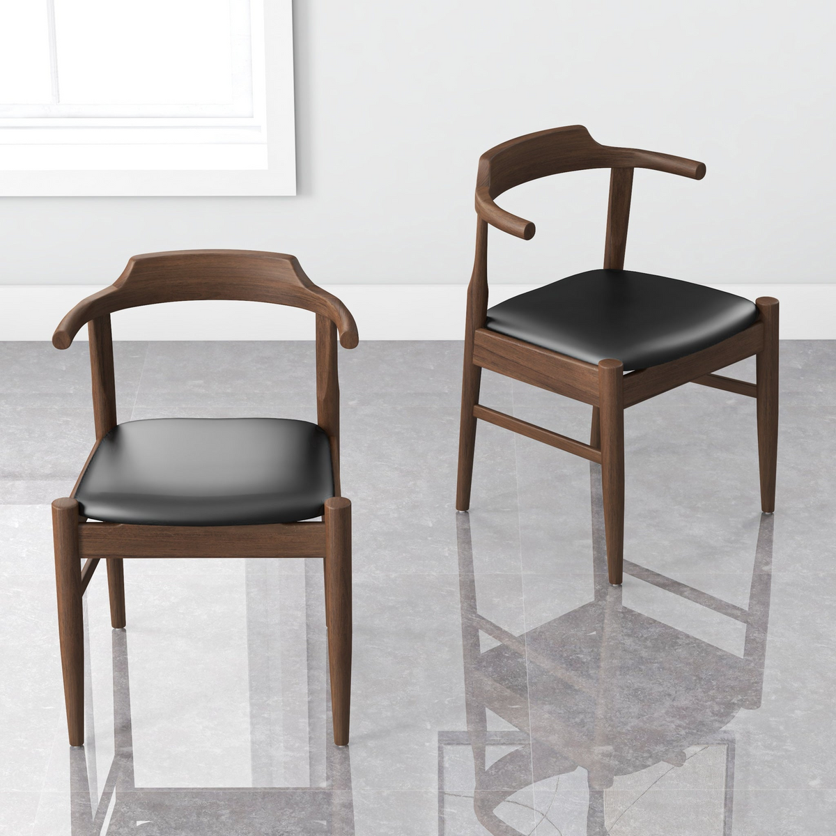 New Design Leon Mid-Century Modern Leather Dining Chair (Set of 2)