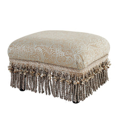 Fiona Accent Footstool Ottoman, Silvery-Blue Beige Paisley Jacquard