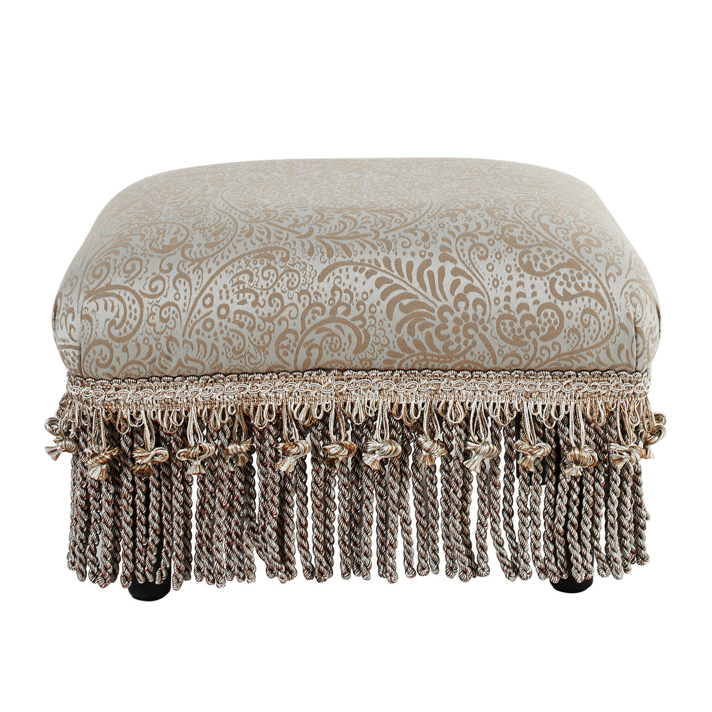 Fiona Accent Footstool Ottoman, Silvery-Blue Beige Paisley Jacquard