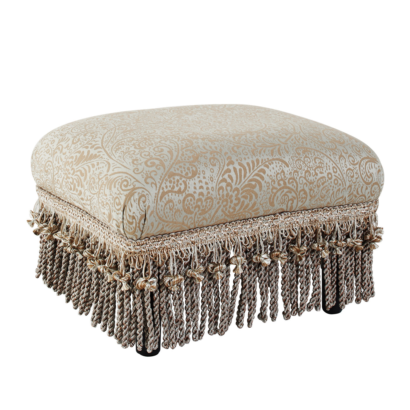 Fiona Accent Footstool Ottoman, Silvery-Blue Beige Paisley Jacquard