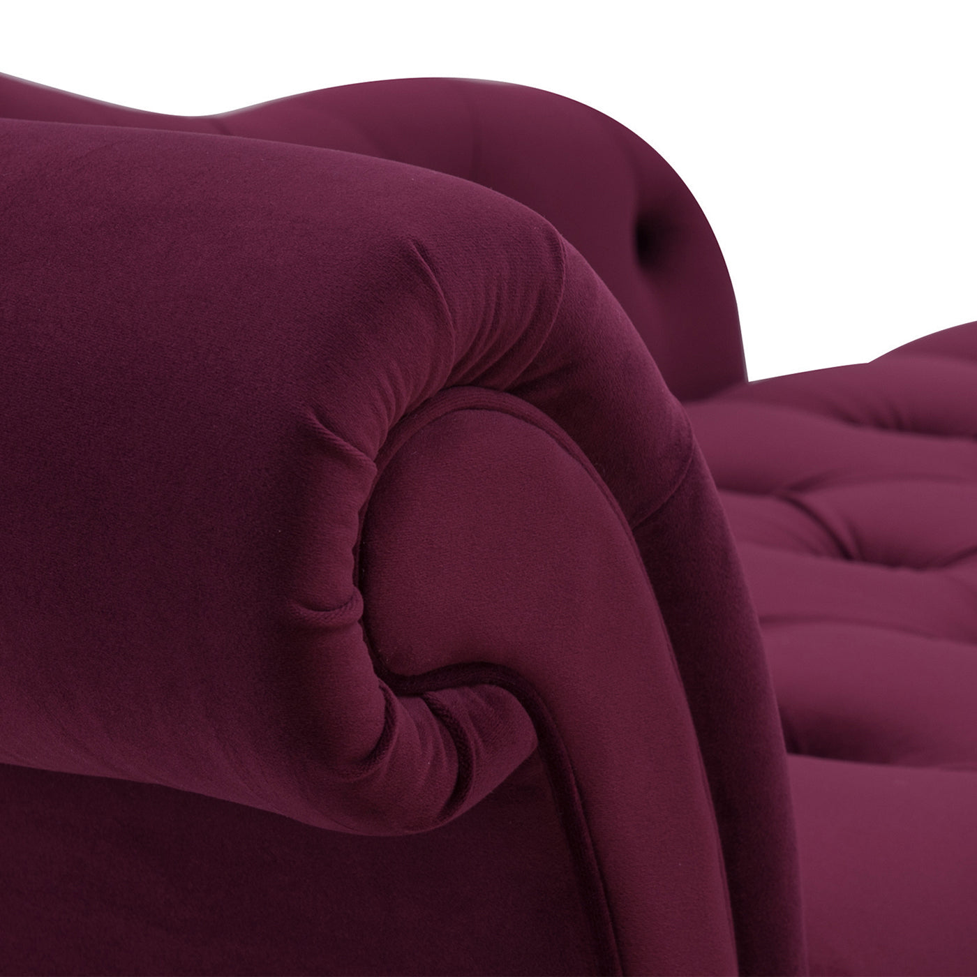 Samuel Tufted Roll Arm Chaise Lounge, Burgundy Velvet
