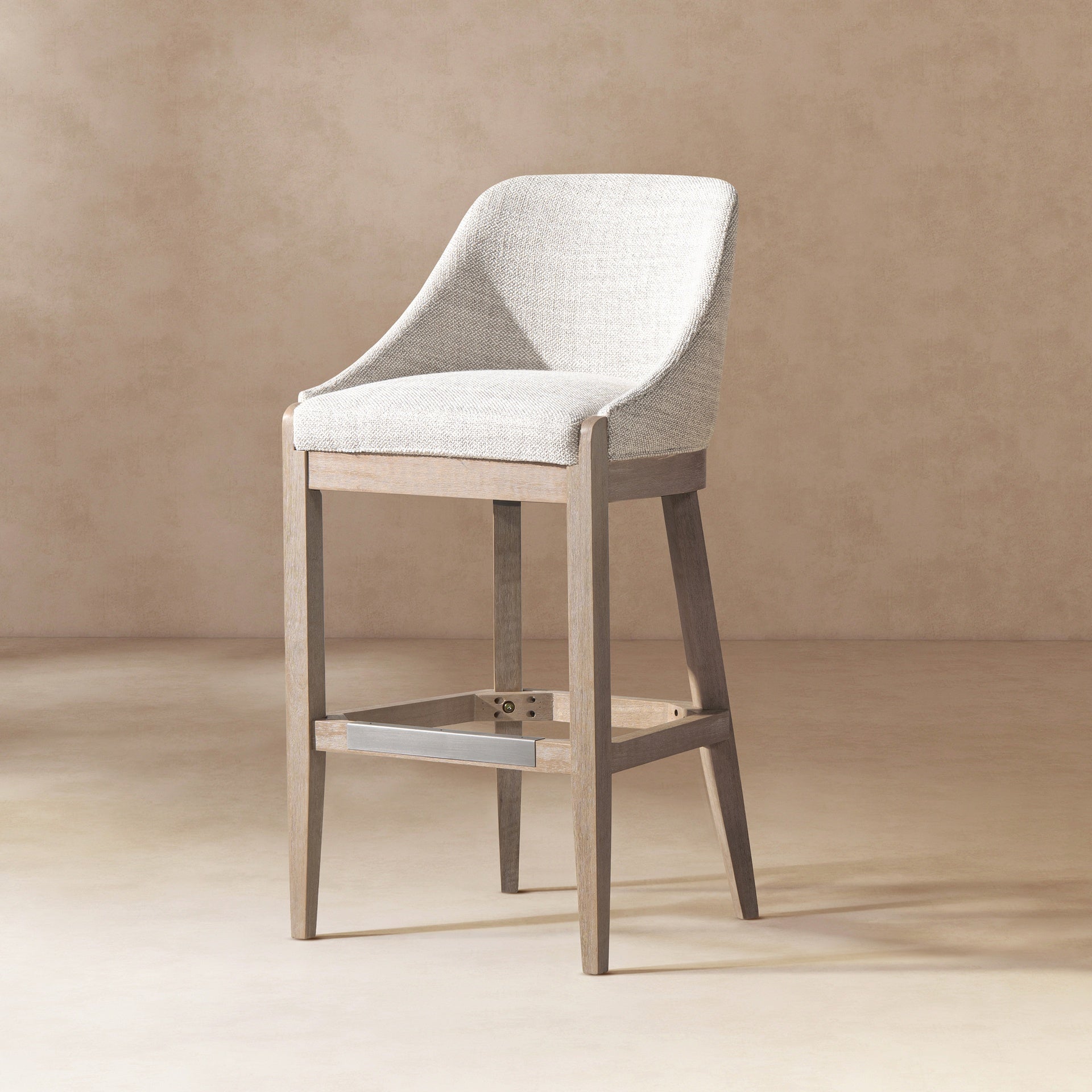 Newport 30.5" Coastal Curved Back Upholstered Barstool, Two-Tone Neutral Gray Polyester Wool Blend