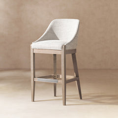 Newport 30.5" Coastal Curved Back Upholstered Barstool, Two-Tone Neutral Gray Polyester Wool Blend