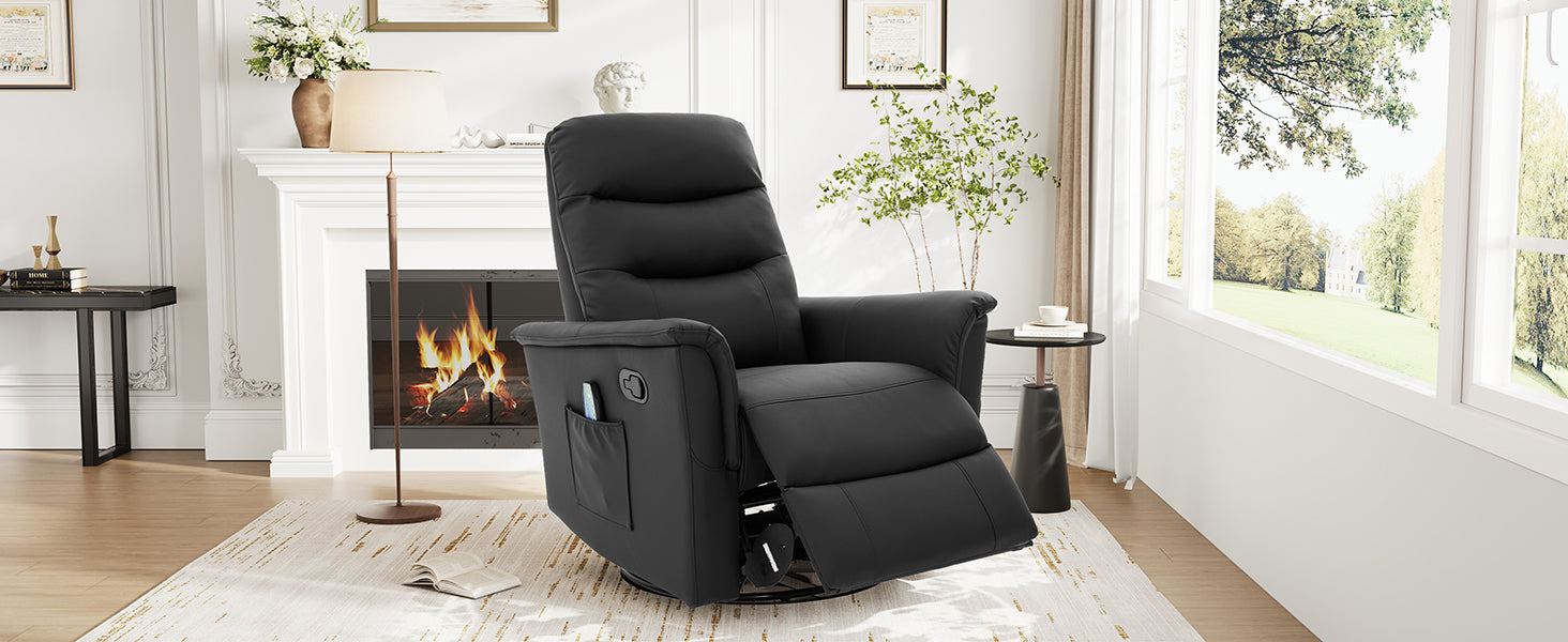 Manual Recliner Chair Rocking and Swivel Recliner Nursery Rocking Recliner Massage Recliner with 8-Point Massage Function and Adjustable Backrest for Living Room, Bedroom and Nursery, Black