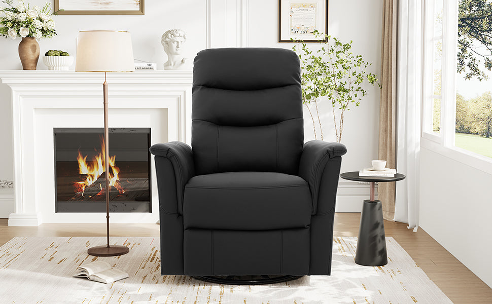 Manual Recliner Chair Rocking and Swivel Recliner Nursery Rocking Recliner Massage Recliner with 8-Point Massage Function and Adjustable Backrest for Living Room, Bedroom and Nursery, Black