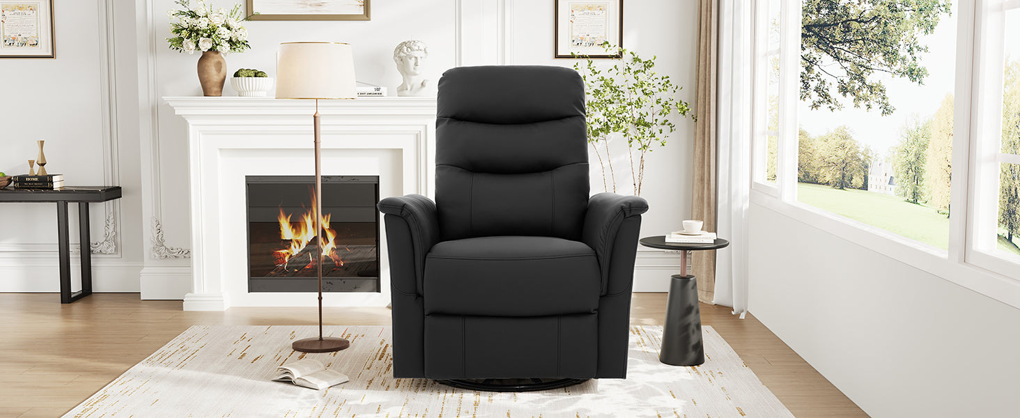 Manual Recliner Chair Rocking and Swivel Recliner Nursery Rocking Recliner Massage Recliner with 8-Point Massage Function and Adjustable Backrest for Living Room, Bedroom and Nursery, Black