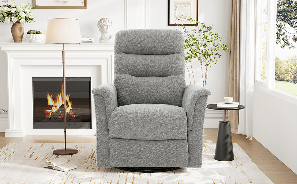 Manual Recliner Chair Rocking and Swivel Recliner Nursery Rocking Recliner Massage Recliner with 8-Point Massage Function and Adjustable Backrest for Living Room, Bedroom and Nursery, Grey