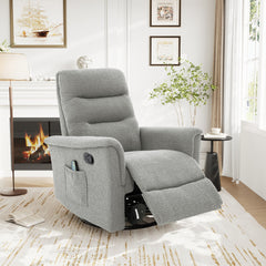 Manual Recliner Chair Rocking and Swivel Recliner Nursery Rocking Recliner Massage Recliner with 8-Point Massage Function and Adjustable Backrest for Living Room, Bedroom and Nursery, Grey