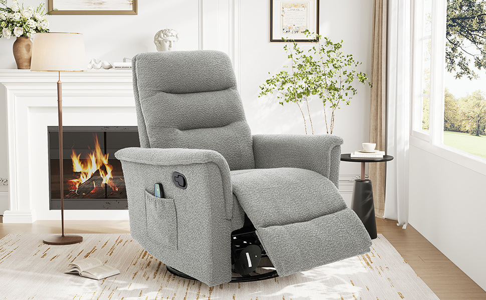 Manual Recliner Chair Rocking and Swivel Recliner Nursery Rocking Recliner Massage Recliner with 8-Point Massage Function and Adjustable Backrest for Living Room, Bedroom and Nursery, Grey