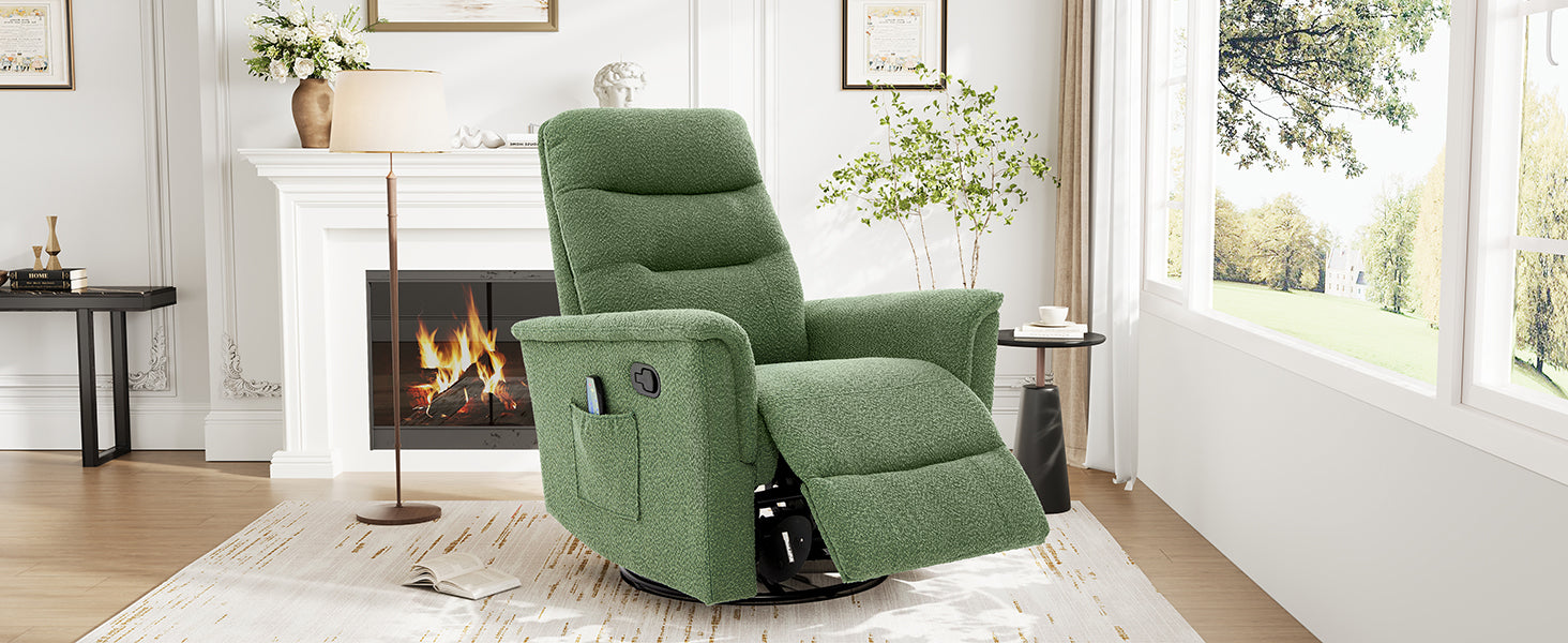 Manual Recliner Chair Rocking and Swivel Recliner Nursery Rocking Recliner Massage Recliner with 8-Point Massage Function and Adjustable Backrest for Living Room, Bedroom and Nursery, Green