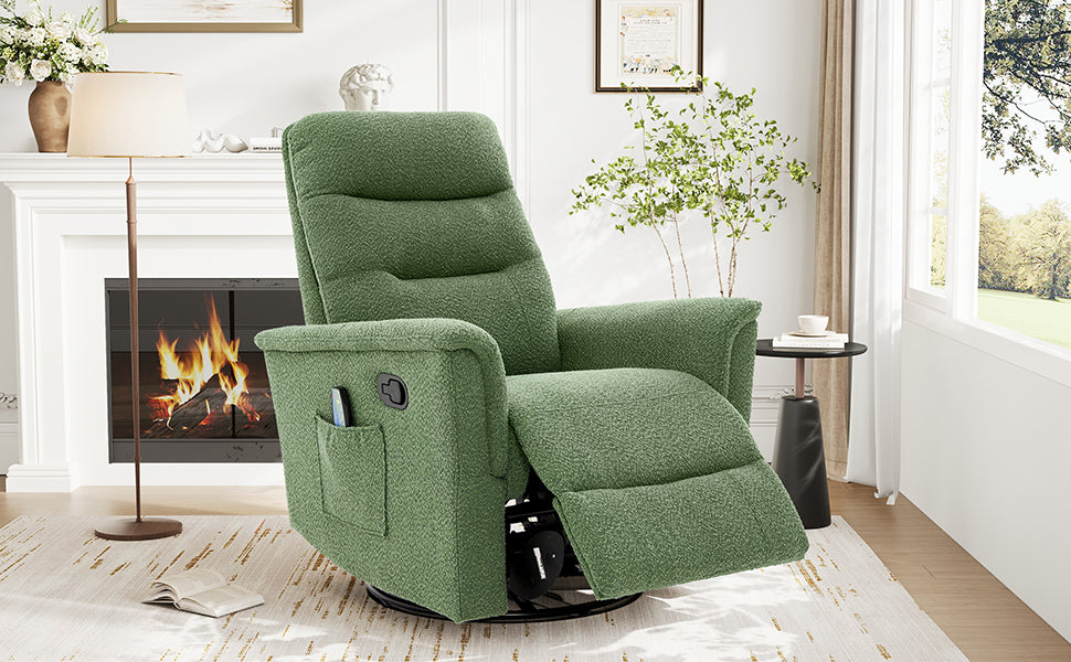 Manual Recliner Chair Rocking and Swivel Recliner Nursery Rocking Recliner Massage Recliner with 8-Point Massage Function and Adjustable Backrest for Living Room, Bedroom and Nursery, Green