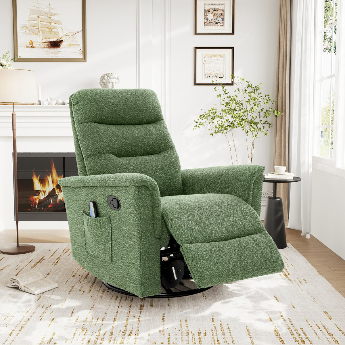 Manual Recliner Chair Rocking and Swivel Recliner Nursery Rocking Recliner Massage Recliner with 8-Point Massage Function and Adjustable Backrest for Living Room, Bedroom and Nursery, Green