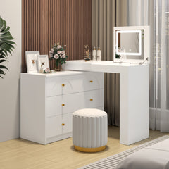 Vanity Desk with Mirror and Lights, Makeup Vanity Table with Flip-Top Tabletop and Storage 7 Drawers, 9 Compartments, 3 Shelves, 3 Color Modes Adjustable Makeup Table for Bedroom,White (N733P279096K)