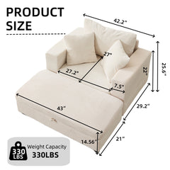 Chaise Lounge Chair with Removable Ottoman Accent Sofa Bed Upholstered Sleeper Couch Bed with Pillows, Modern Deep Seat Upholstered Armchair for Living Room, Bedroom